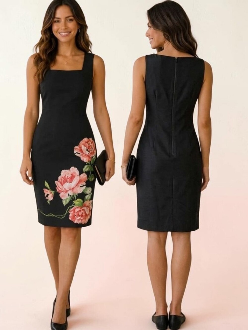 TALBOTS Silk Square Neck Floral Print Sleeveless Sheath Dress - Size 14